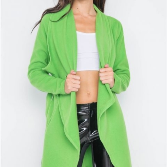 🆕️Apple Green Fleece Drape-Front Jacket - Picture 3 of 5